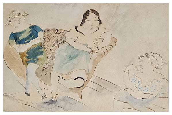 Trois filles,
a drawing by Jules PASCIN